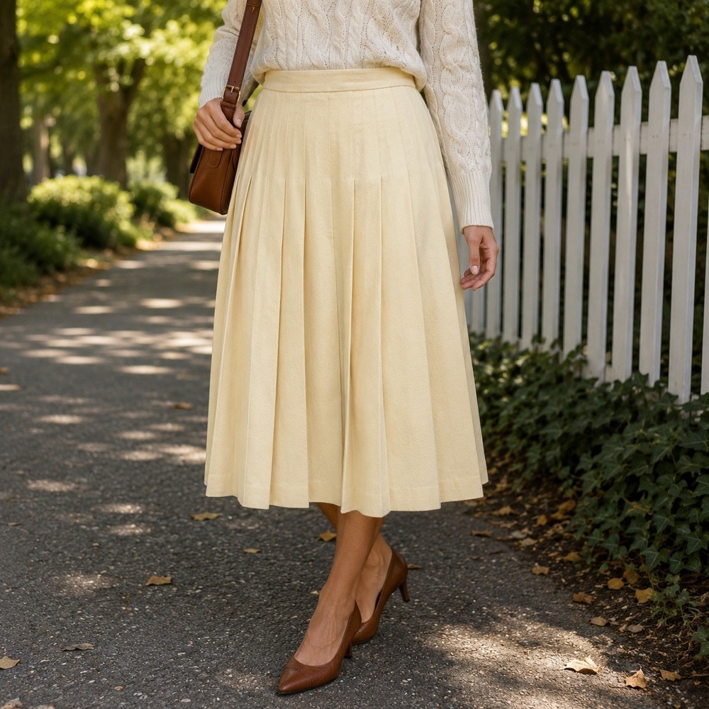 David Brooks Ltd Vintage Cream Pure Wool Pleated Midi Skirt 16 Lined Tailored